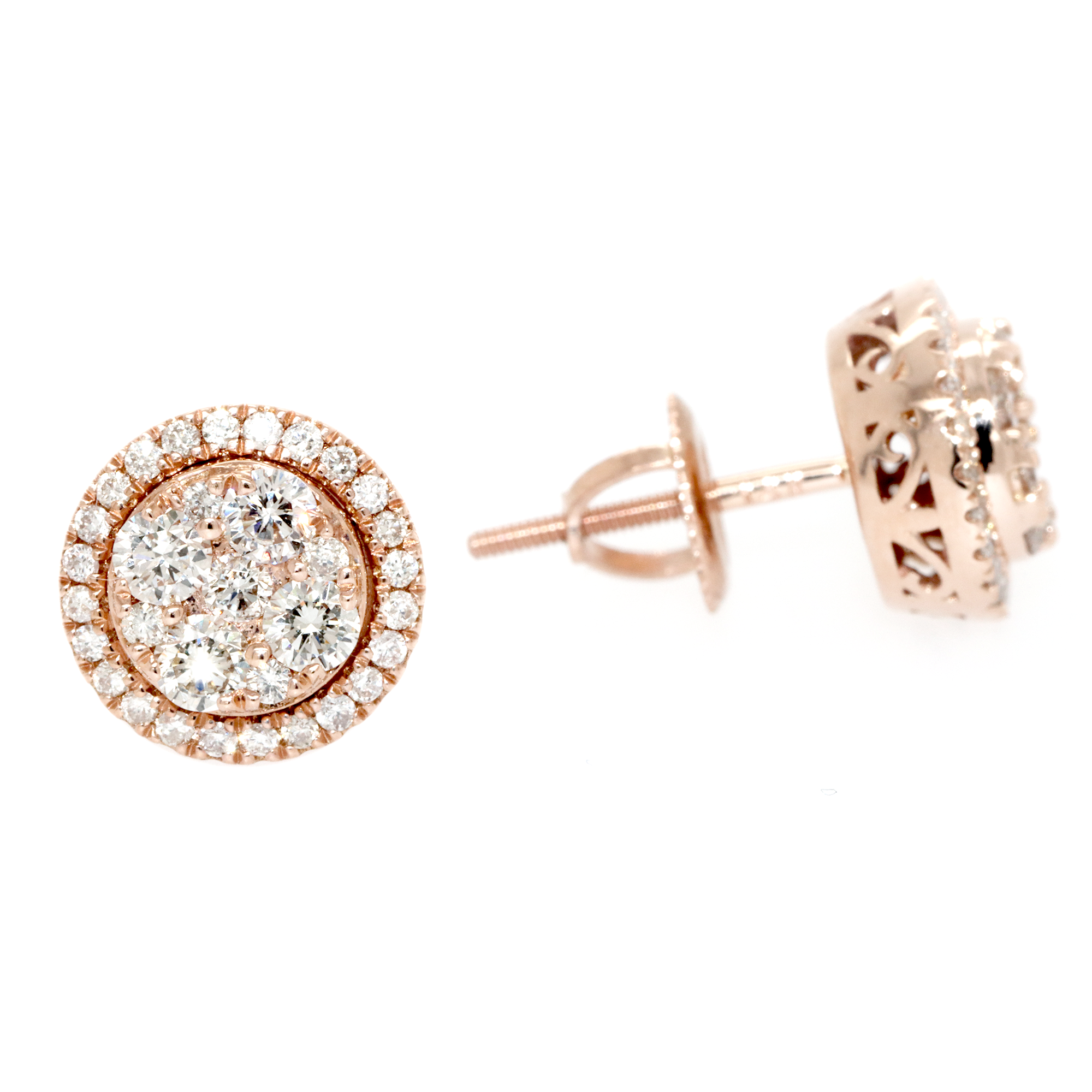 Circle 1ct Diamond Halo Cluster Earrings
