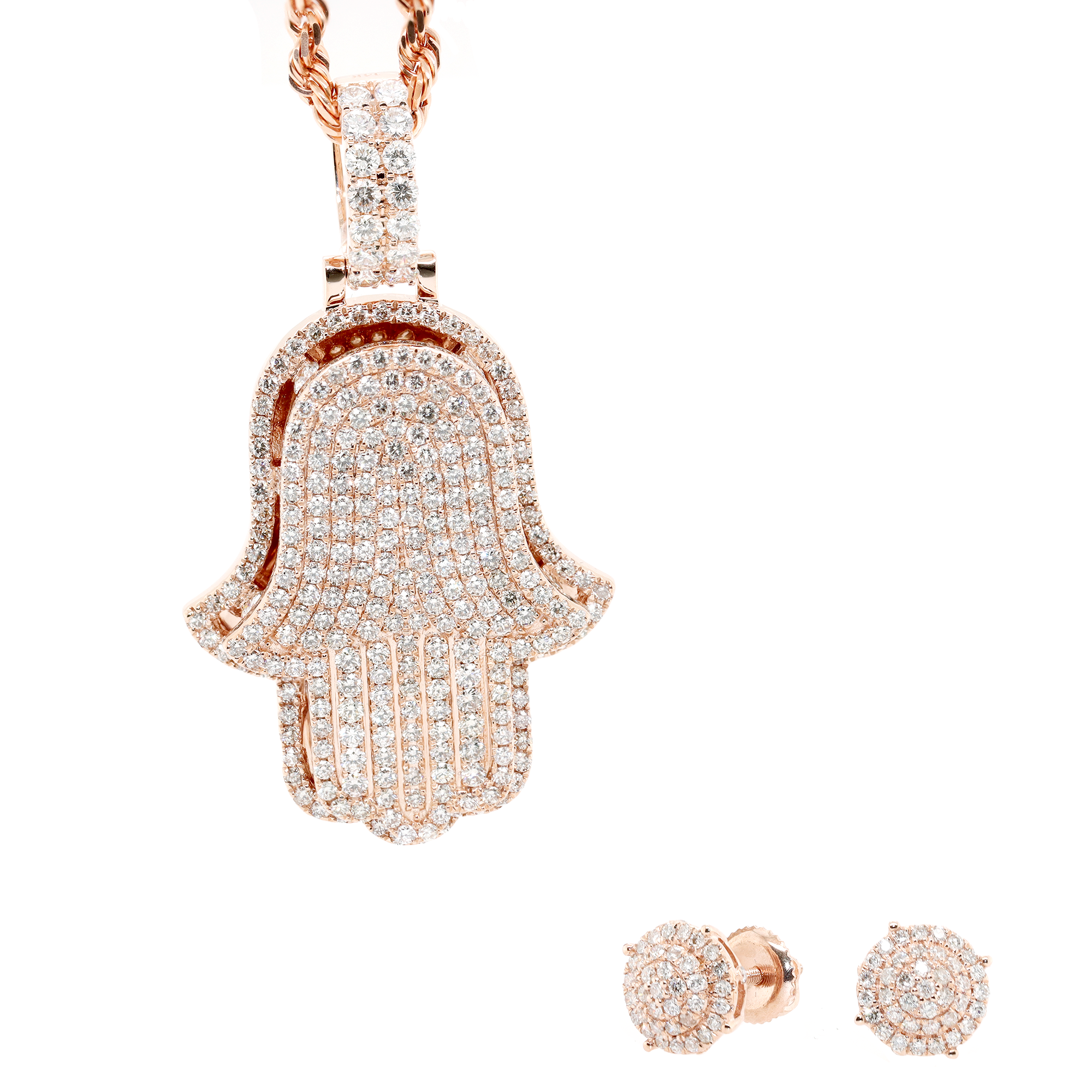 3D Diamond Hamsa Set with Chain