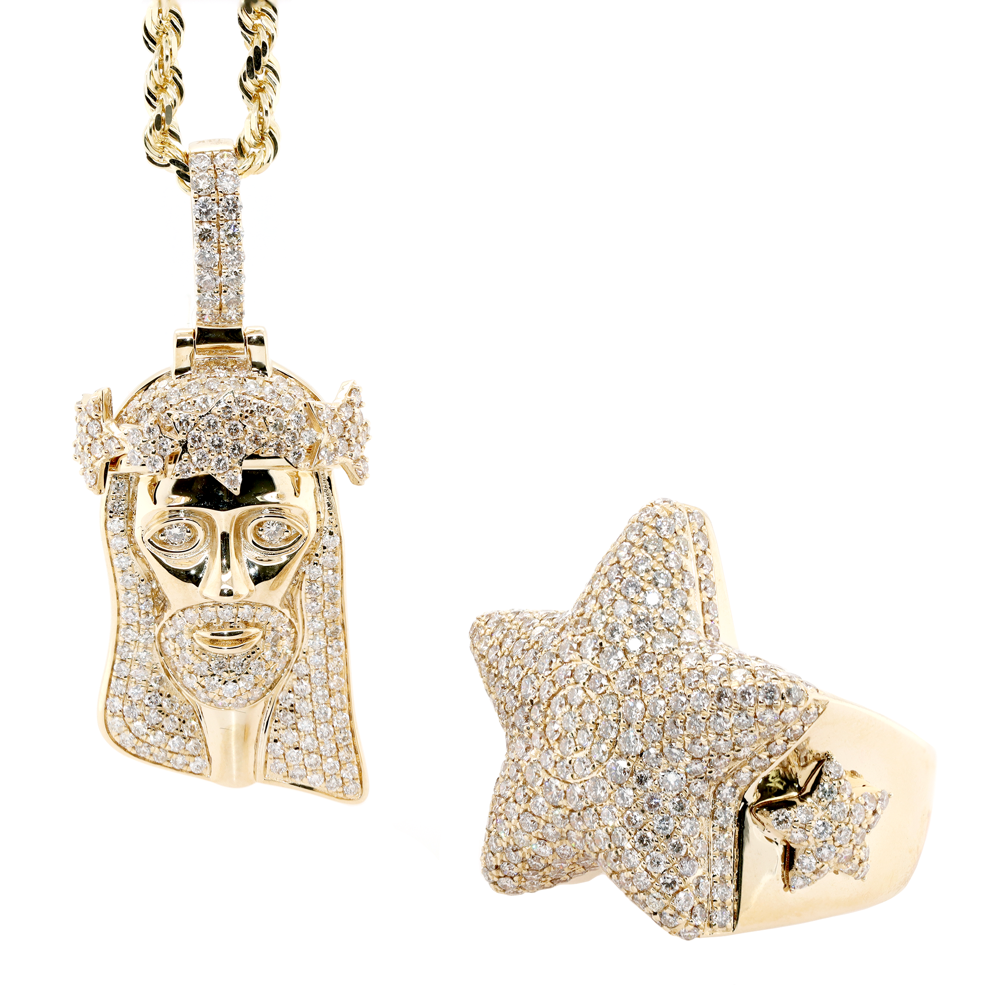 Star Crown Jesus Diamond Set with Chain