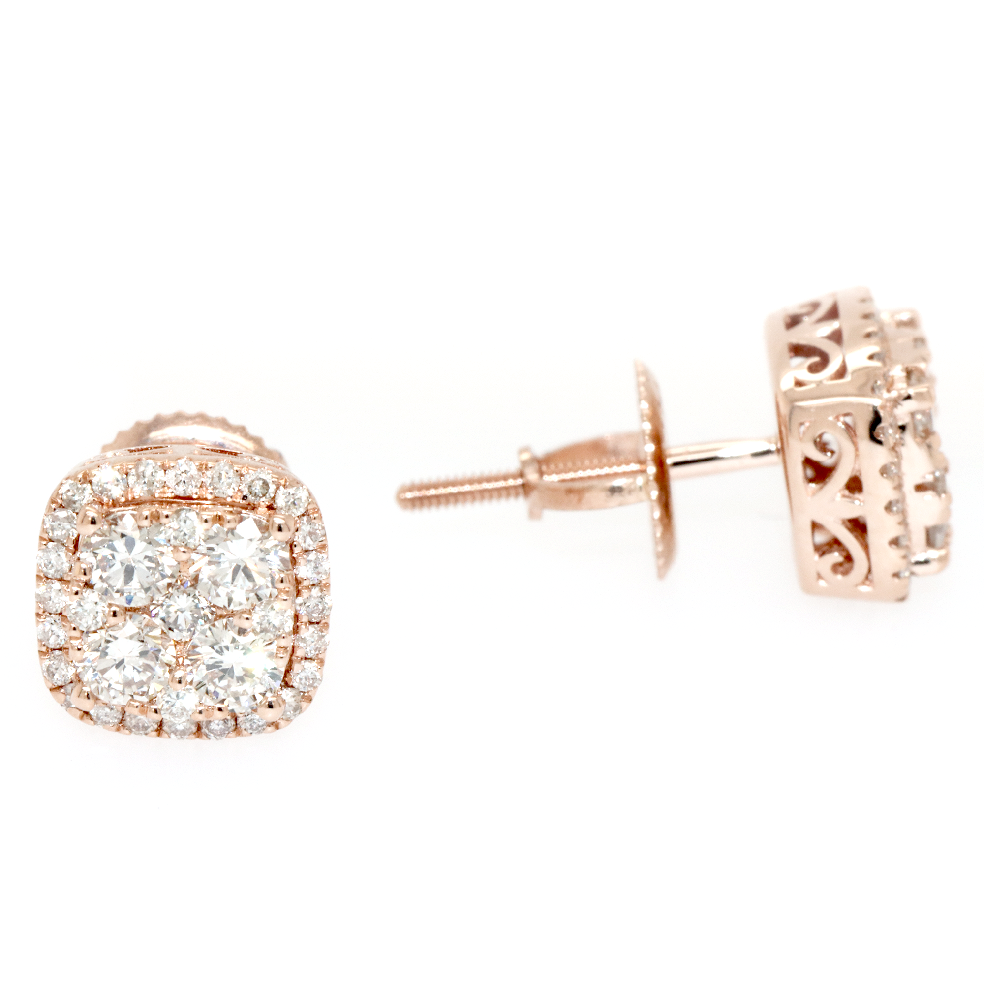 Small Square Diamond Cluster Earrings