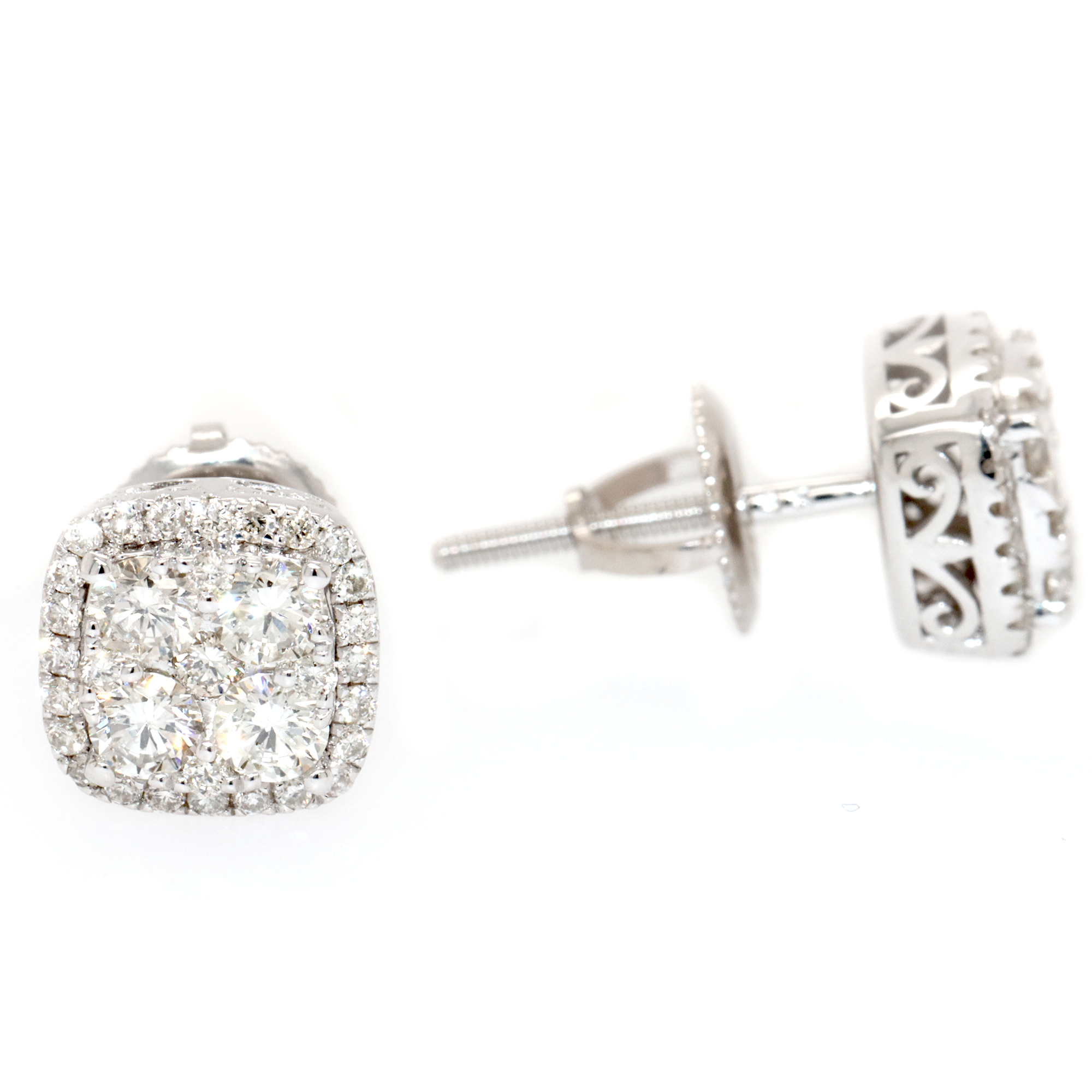 Small Square Diamond Cluster Earrings