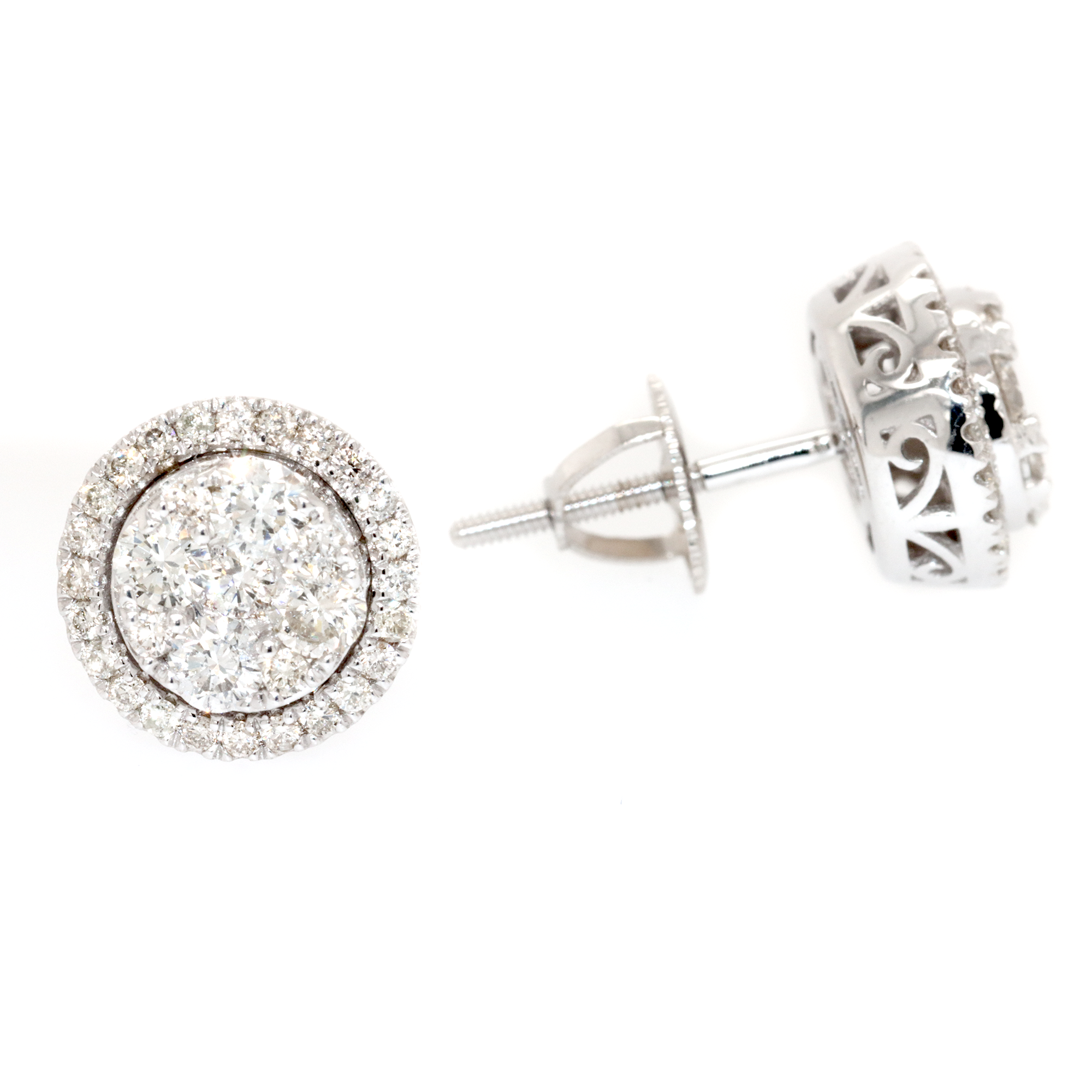 Circle 1ct Diamond Halo Cluster Earrings