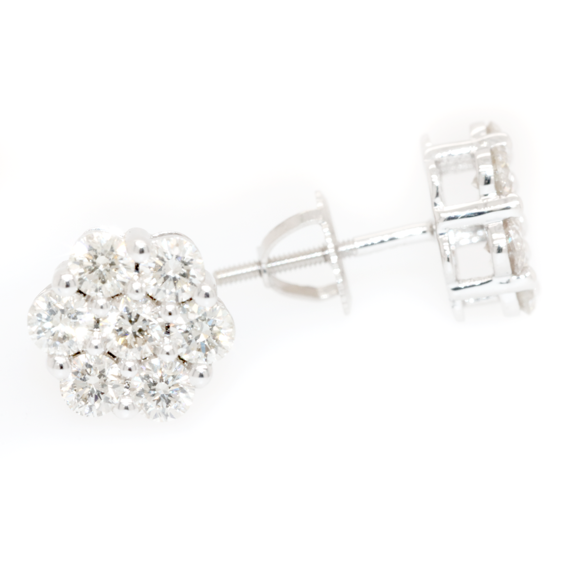 7 Stone Cluster Earrings, 1.50 Tcw, 10K White Gold, Lab Grown Diamond