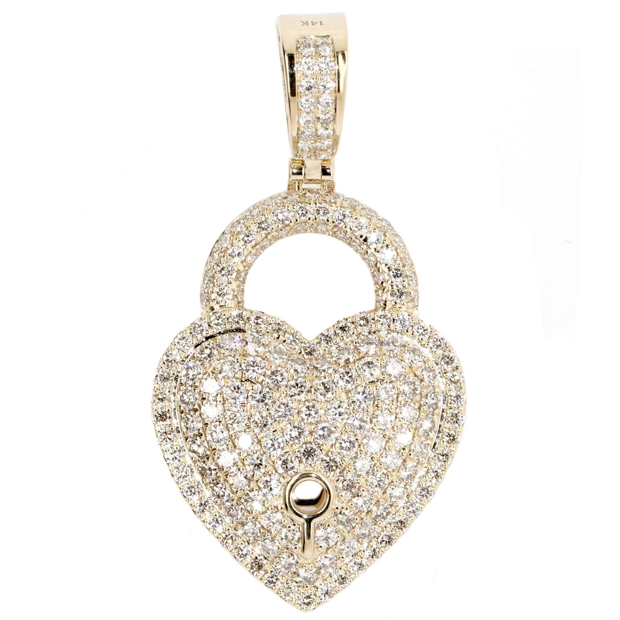 14K Yellow Gold Diamond Heart Lock Pendant